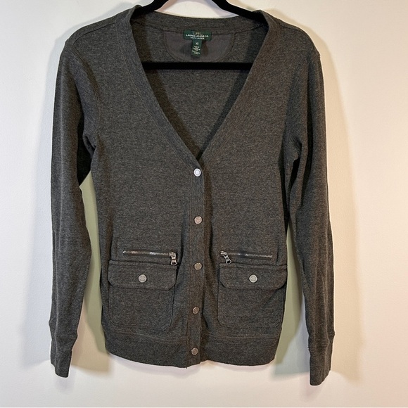 Ralph Lauren Sweaters - Ralph Lauren Women’s XS Charcoal Grey Cotton Cardigan Sweater Snap Button Preppy